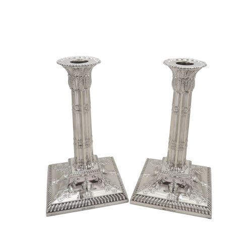 Pair of Antique Victorian Sterling Silver 7" Candlesticks 1884