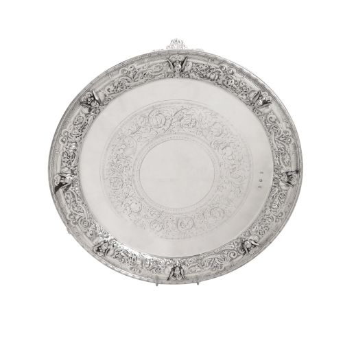 Antique Scottish Victorian Sterling Silver 12" Tray / Salver - Glasgow 1898