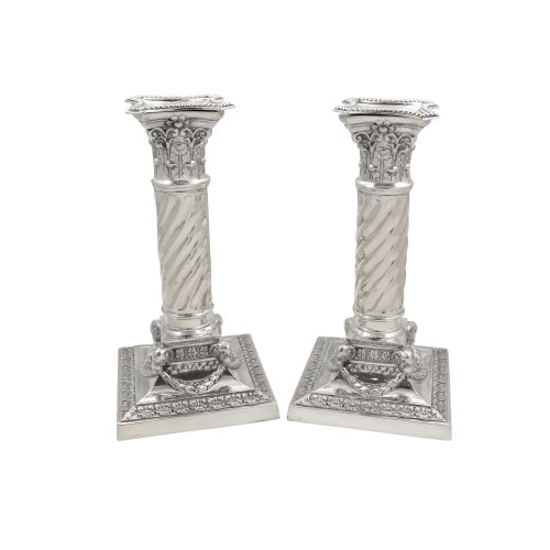 Pair of Antique Edwardian Sterling Silver 'Rams Head' Candlesticks 1902