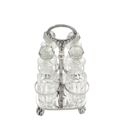 Antique Georgian Sterling Silver & Cut Glass Cruet Set 1812