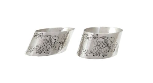 fig 1. Pair of Antique Victorian Sterling Silver Napkin Rings in Case 1897