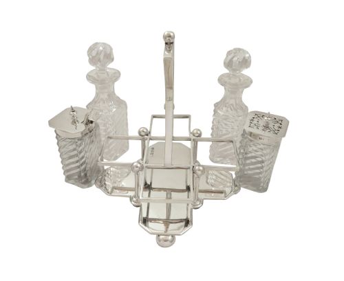 fig 1. Antique Victorian Sterling Silver & Cut Glass Cruet Set 1891
