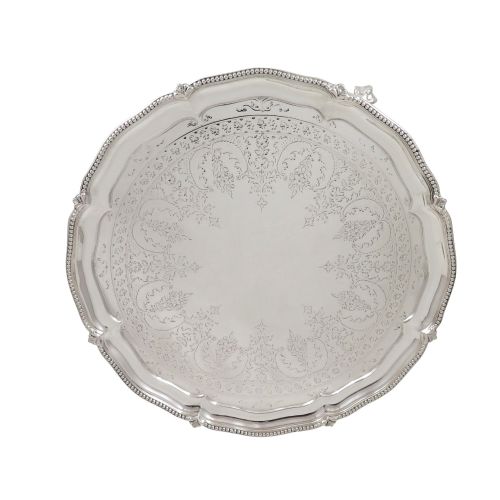 Antique Victorian Sterling Silver 12" Tray / Salver 1877