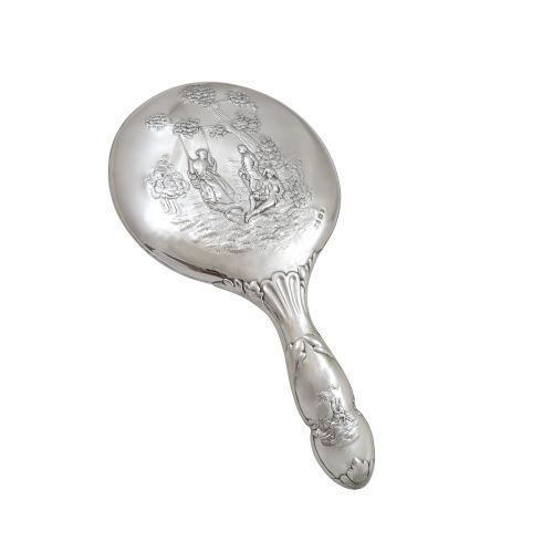Antique Edwardian Sterling Silver Hand Mirror 1904 - Swing Scene