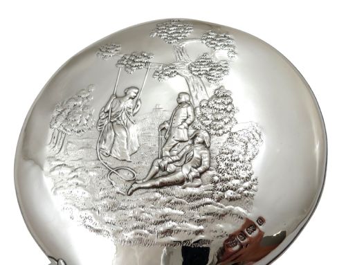 fig 1. Antique Edwardian Sterling Silver Hand Mirror 1904 - Swing Scene