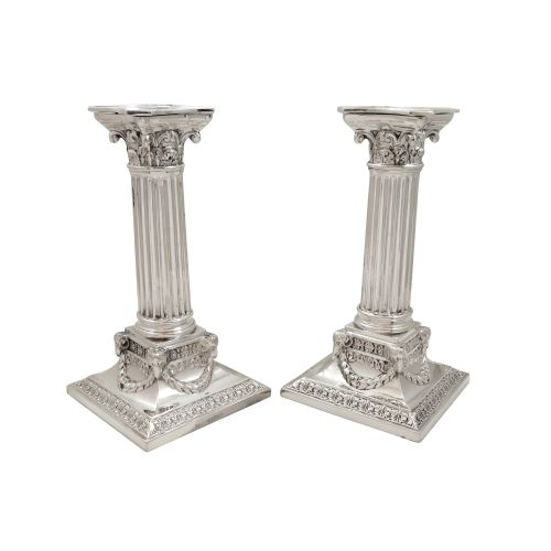 Pair of Antique Victorian Sterling Silver 'Rams Heads' Candlesticks 1890
