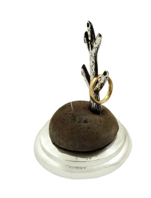 fig 1. Antique Sterling Silver Ring Tree / Pin Cushion 1912