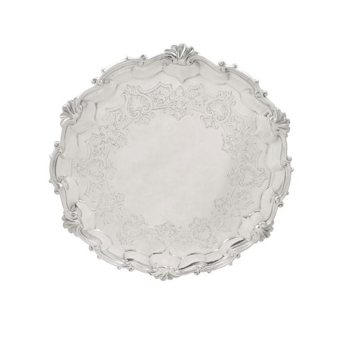 Antique Victorian Sterling Silver 9" Tray / Salver 1844