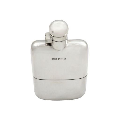 Antique George V Sterling Silver Hip Flask with Cup 1923