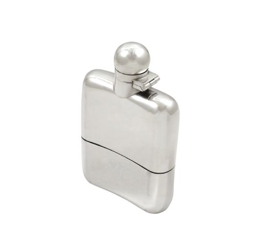 fig 1. Antique George V Sterling Silver Hip Flask with Cup 1923