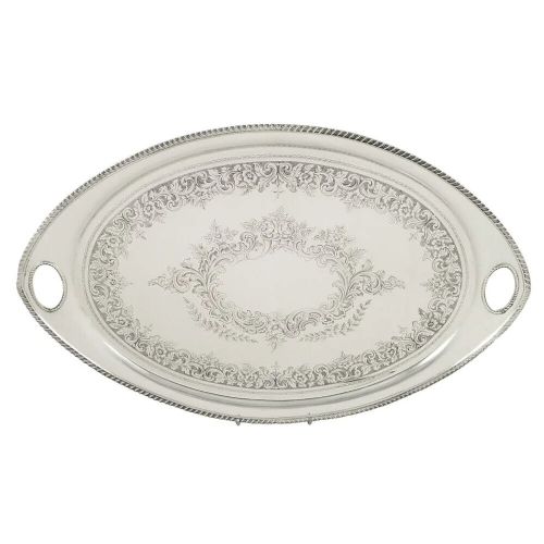 Antique Edwardian Sterling Silver 20" Oval Tray 1901