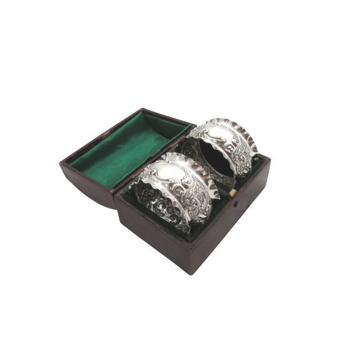 Pair of Antique Edwardian Sterling Silver Napkin Rings in Case 1901