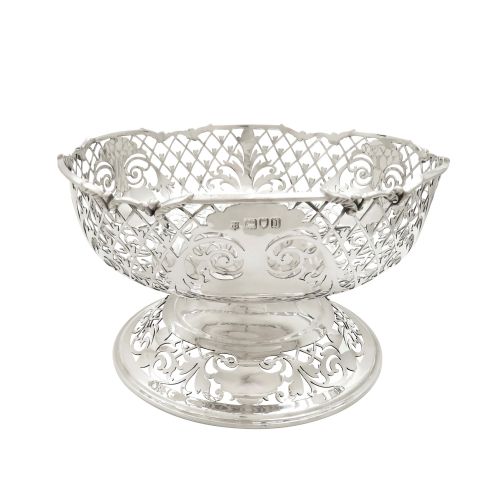 Antique Edwardian Sterling Silver Pierced Bowl on Pedestal Foot 1908