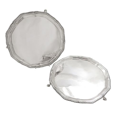 Pair of Antique George V Sterling Silver 8" Trays 1924