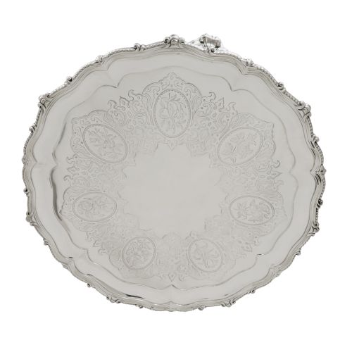 Antique Victorian Sterling Silver 14" Tray / Salver 1857