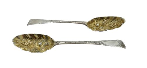 fig 1. Pair of Antique Georgian Sterling Silver Berry Spoons in Case 1769