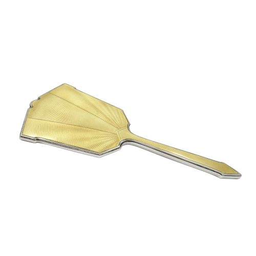 Antique Art Deco Sterling Silver & Yellow Enamel Hand Mirror 1931