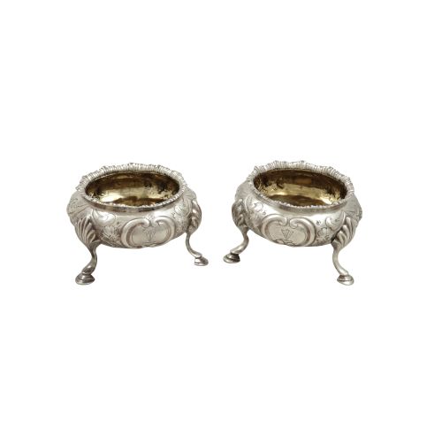 Pair of Antique Victorian Sterling Silver Salts with Crests 1854
