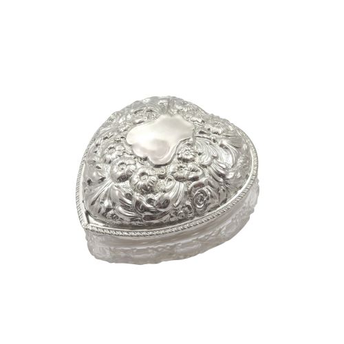 Antique Edwardian Sterling Silver & Cut Glass Heart Box 1901