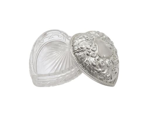 fig 1. Antique Edwardian Sterling Silver & Cut Glass Heart Box 1901