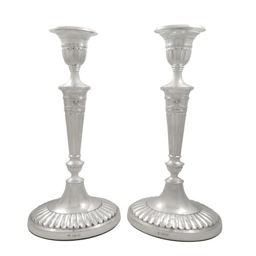 Pair of Antique Edwardian Sterling Silver 11 1/2" Candlesticks 1902
