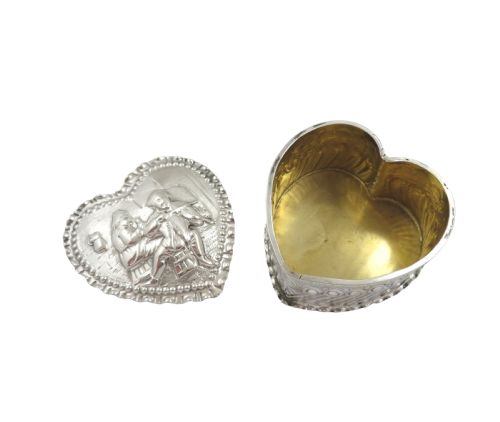 fig 1. Antique Victorian Sterling Silver Heart Shape Trinket Box 1889