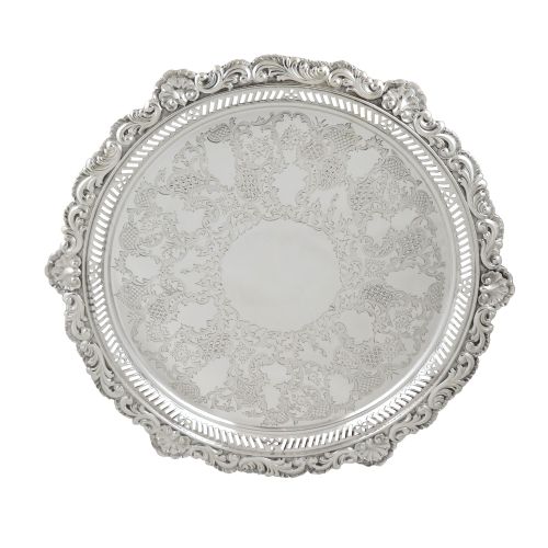 Antique Victorian Sterling Silver 13 1/2" Tray / Salver 1896