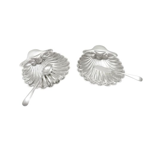 Pair of Antique Victorian Sterling Silver Shell Dishes 1895