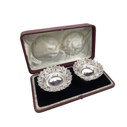 Pair of Antique Victorian Sterling Silver Dishes in Presentation Case 1897