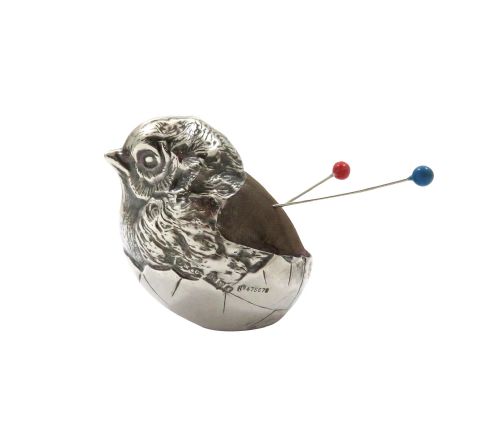 fig 1. Antique George V Sterling Silver Hatching Chick Pin Cushion 1912