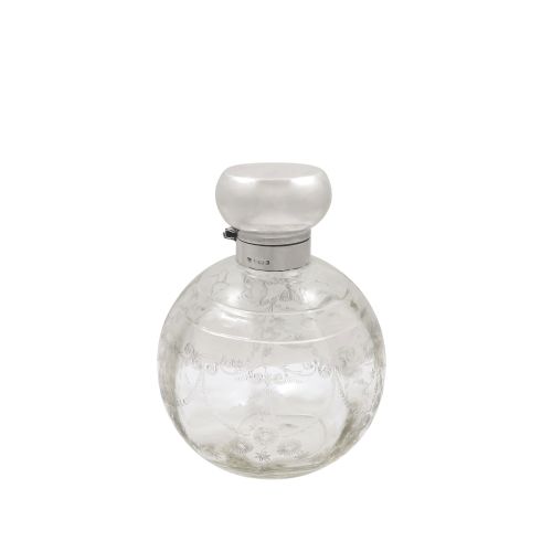 Antique George V Sterling Silver & Etched Glass Scent Bottle 1916
