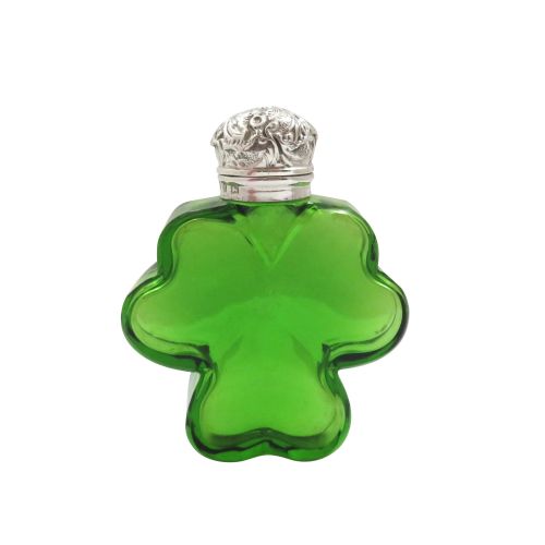 Antique Victorian Sterling Silver & Green Glass 'Clover' Scent / Perfume Bottle 1898