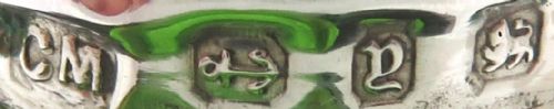 fig 1. Antique Victorian Sterling Silver & Green Glass 'Clover' Scent / Perfume Bottle 1898