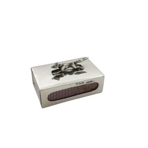Unusual Antique Sterling Silver Fox Match Box Holder 1927