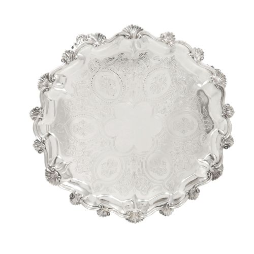 Antique Victorian Sterling Silver 15" Tray / Salver 1869