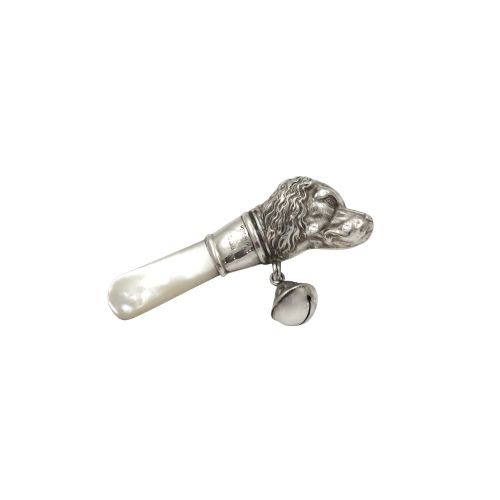 Antique George V Sterling Silver Dog Baby Rattle 1935