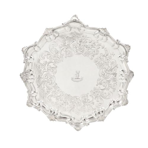 Antique Victorian Sterling Silver 11" Tray / Salver 1850