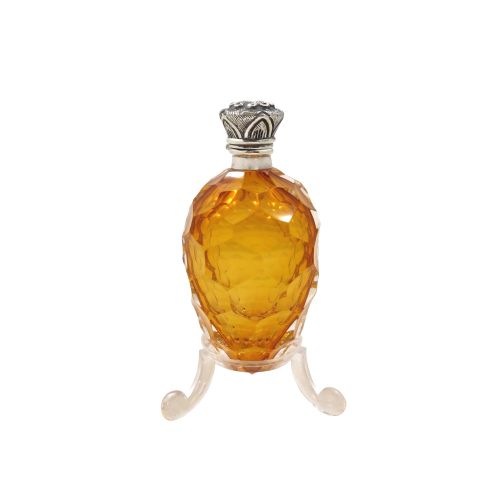 Antique Silver & Amber Glass Scent / Perfume Bottle C1890