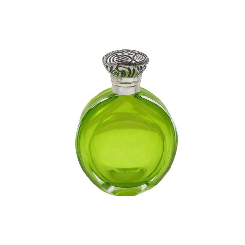 antique silver lime green glass scentperfume bottle c1890 - CATEGORY: ANTIQUE SILVER - DATED VICTORIAN