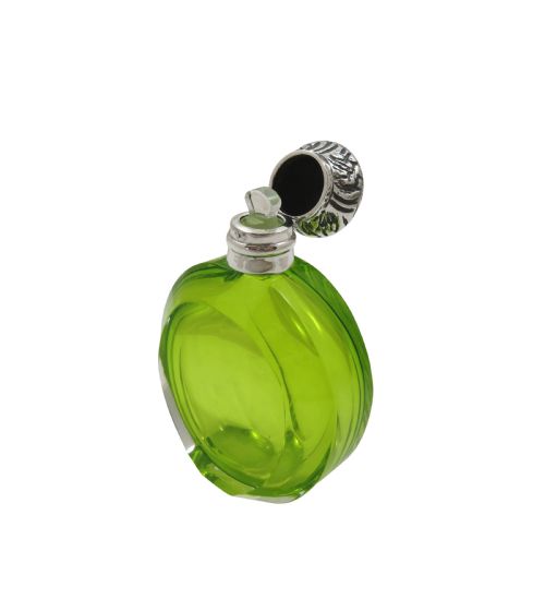 ANTIQUE SILVER LIME GREEN GLASS SCENTPERFUME BOTTLE C1890 - ADDITIONAL PHOTO 1