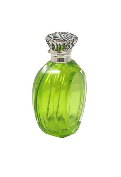 ANTIQUE SILVER LIME GREEN GLASS SCENTPERFUME BOTTLE C1890 - ADDITIONAL PHOTO 2