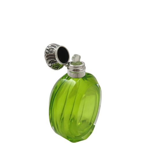 ANTIQUE SILVER LIME GREEN GLASS SCENTPERFUME BOTTLE C1890 - ADDITIONAL PHOTO 4