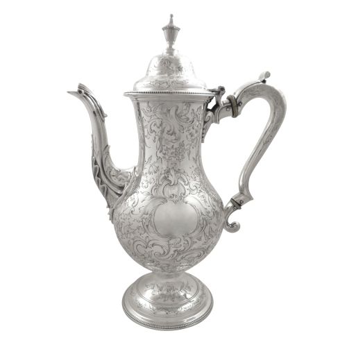 Antique Georgian Sterling Silver 'Birds' Coffee Pot 1779