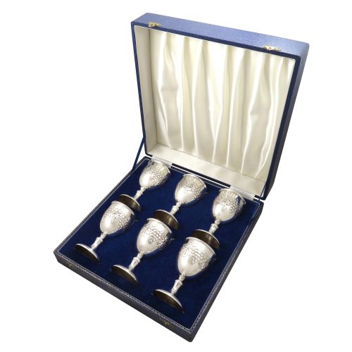 Set of 6 Vintage Sterling Silver Wine Goblets in Presentation Case