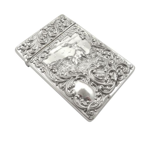 Antique Edwardian Sterling Silver 'Stag' Card Case 1910