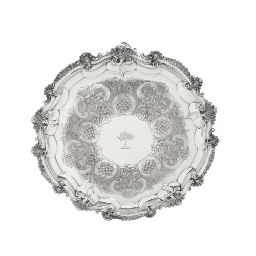 Antique Early Victorian Sterling Silver 10" Tray / Salver 1844