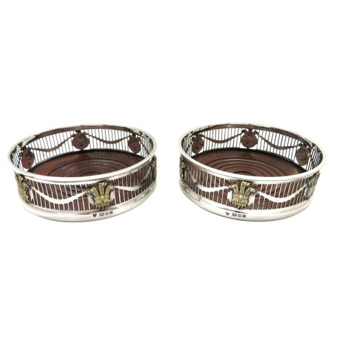 Pair of Vintage Silver Wine / Champagne Coasters  - Prince of Wales Feathers
