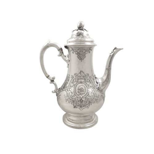Antique Victorian Sterling Silver Coffee Pot - 1858 'Tutum Refugium'