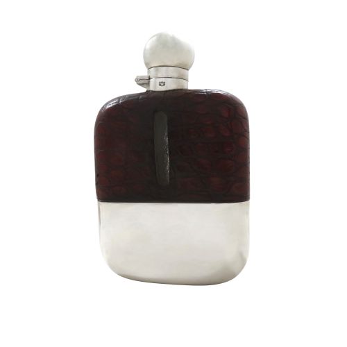 Antique Victorian Silver Plated & Crocodile Leather Hip Flask C1890