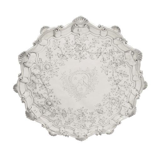 Antique Victorian Sterling Silver 11" Tray / Salver 1846